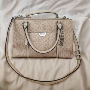 Guess Khaki Beige Logo Print Satchel Handbag Crossbody Purse
